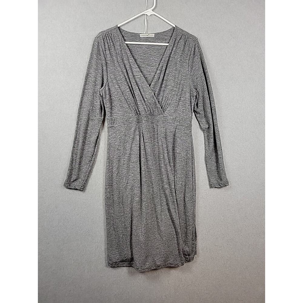 Athleta Heathered Gray LS Surplice Neck Empire Waist Knee Length Dress Women Lrg